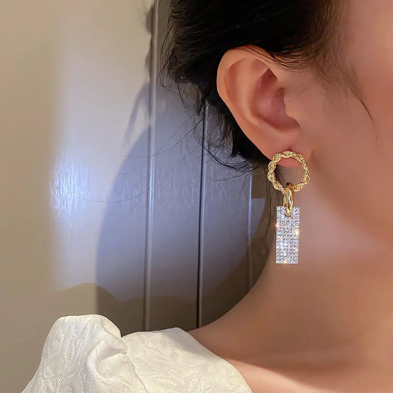 Geometric Diamond Studs - Korean Fashion Earrings