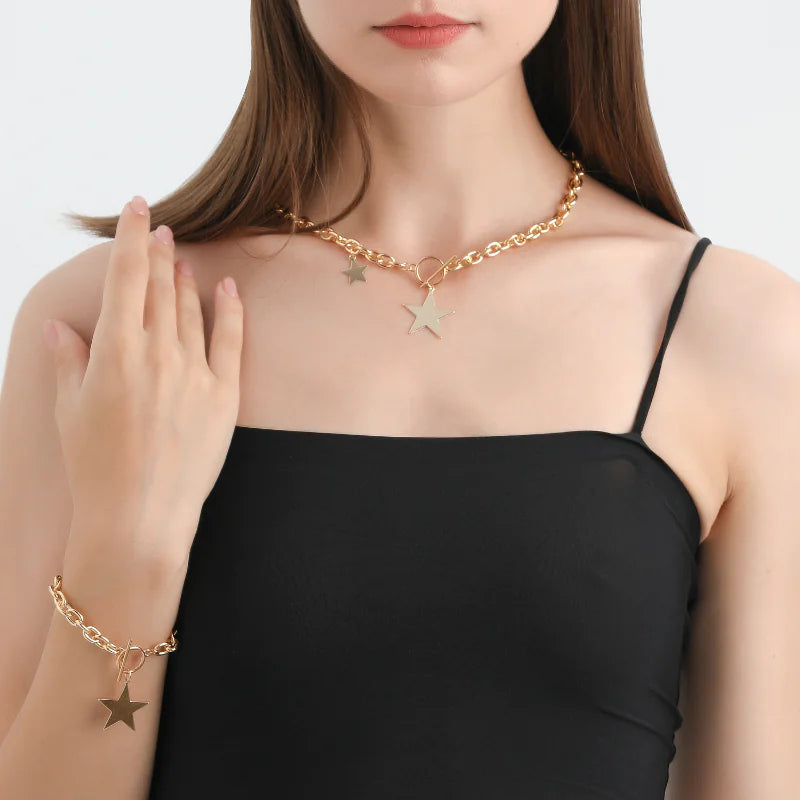 Kpop Fashion Steel Star Pendant Choker Necklace for Women