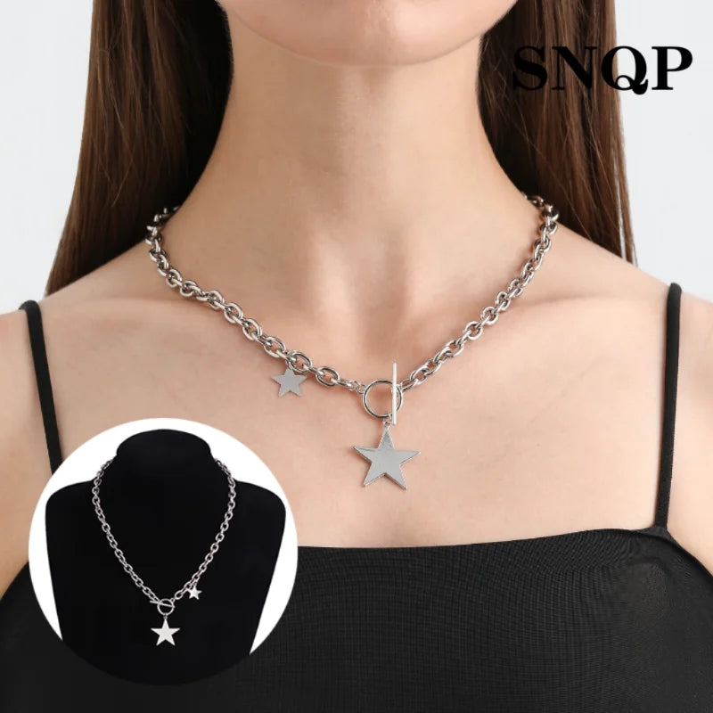 Kpop Fashion Steel Star Pendant Choker Necklace for Women