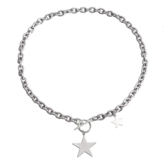Kpop Fashion Steel Star Pendant Choker Necklace for Women
