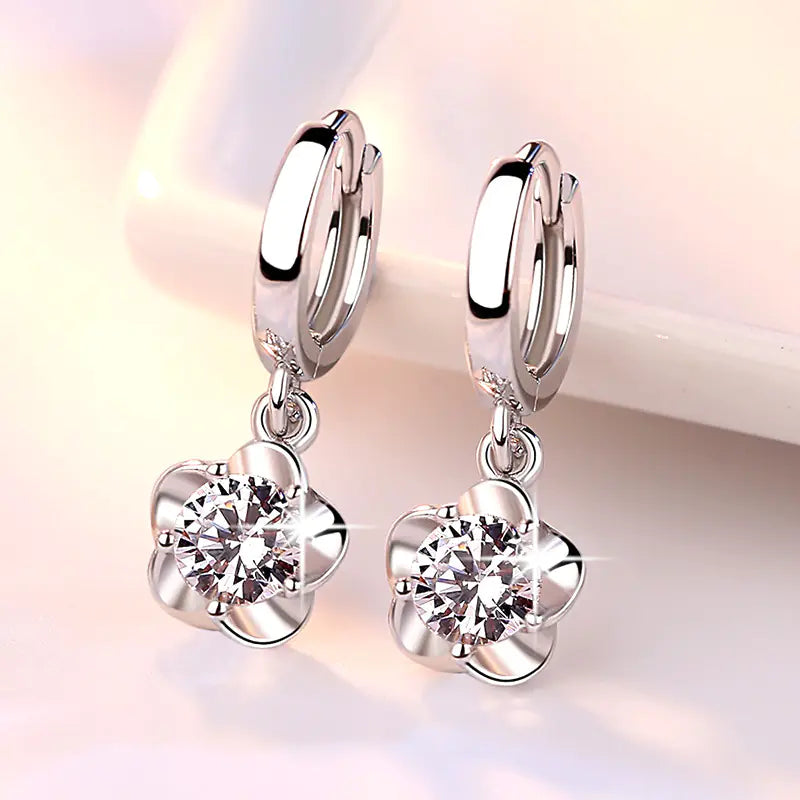 Korean Fashion Crystal Zircon Flower Stud Earrings