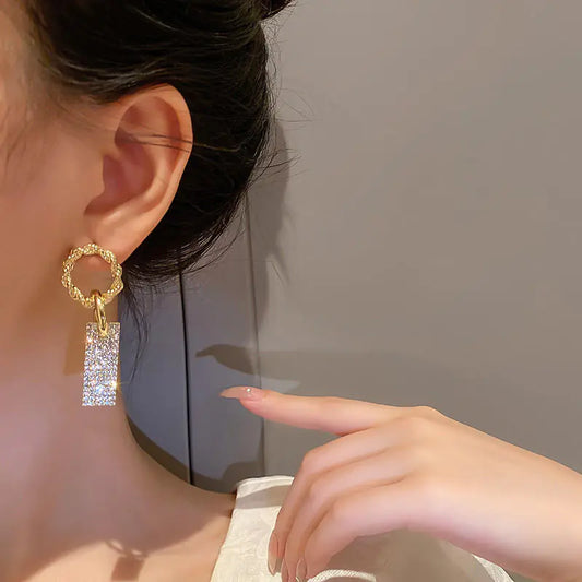 Geometric Diamond Studs - Korean Fashion Earrings
