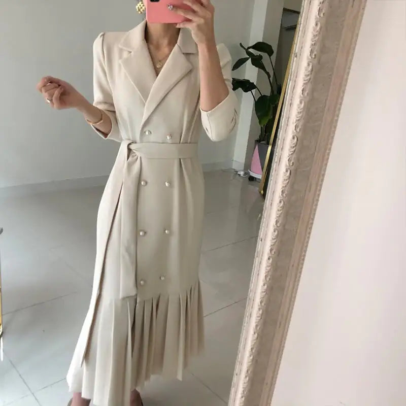 Korean Fashion Tailored Collar Business Dress