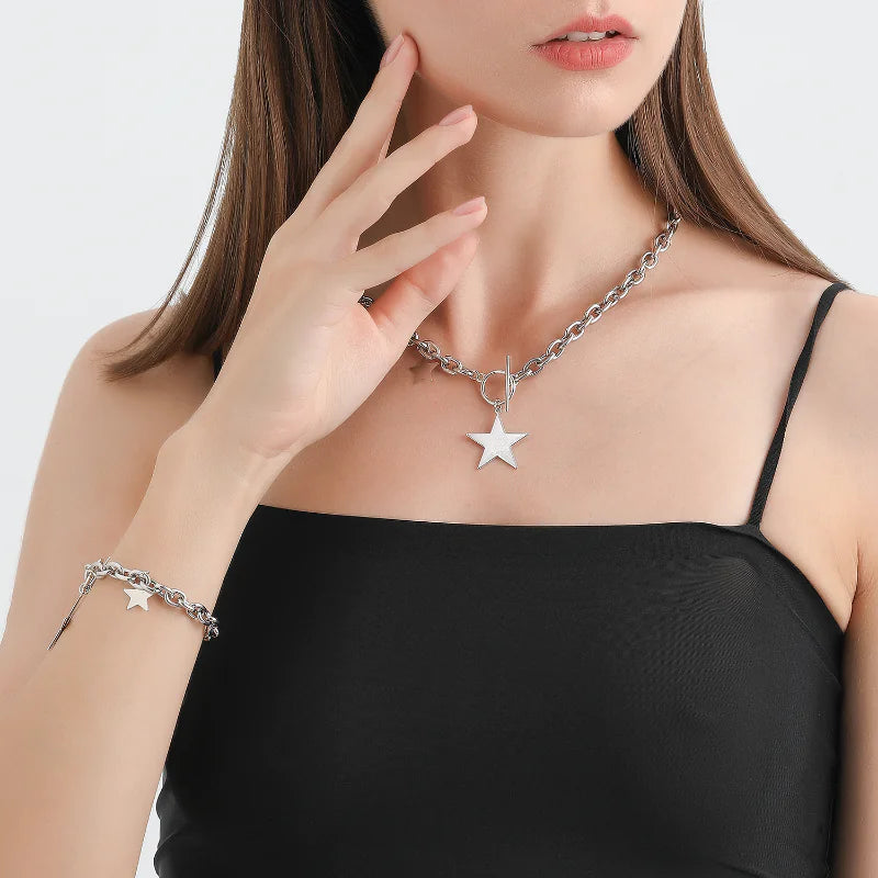 Kpop Fashion Steel Star Pendant Choker Necklace for Women