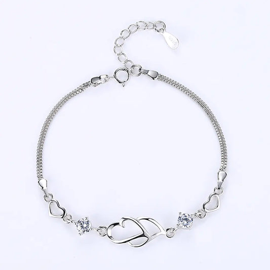 Double Heart Diamond Bracelet - Korean Fashion Jewelry