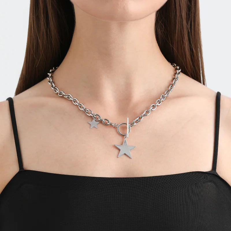 Kpop Fashion Steel Star Pendant Choker Necklace for Women