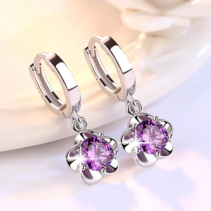 Korean Fashion Crystal Zircon Flower Stud Earrings