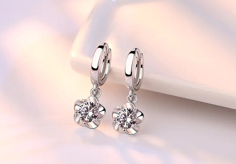 Korean Fashion Crystal Zircon Flower Stud Earrings